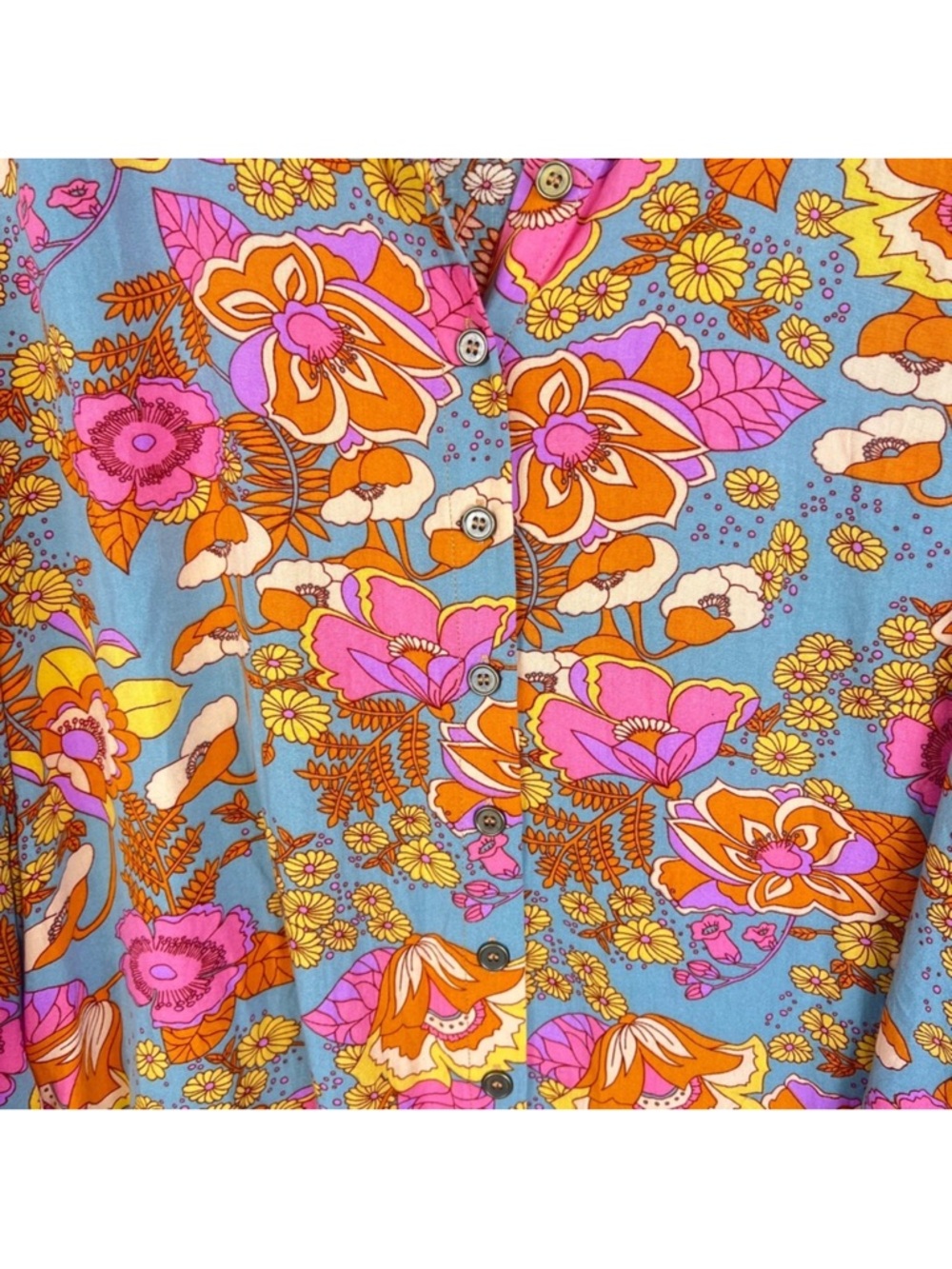 Natural Life Twiggy Vibrant Floral Button-Up Tunic Shirt Dress Pink & Mustard - Picture 12 of 14